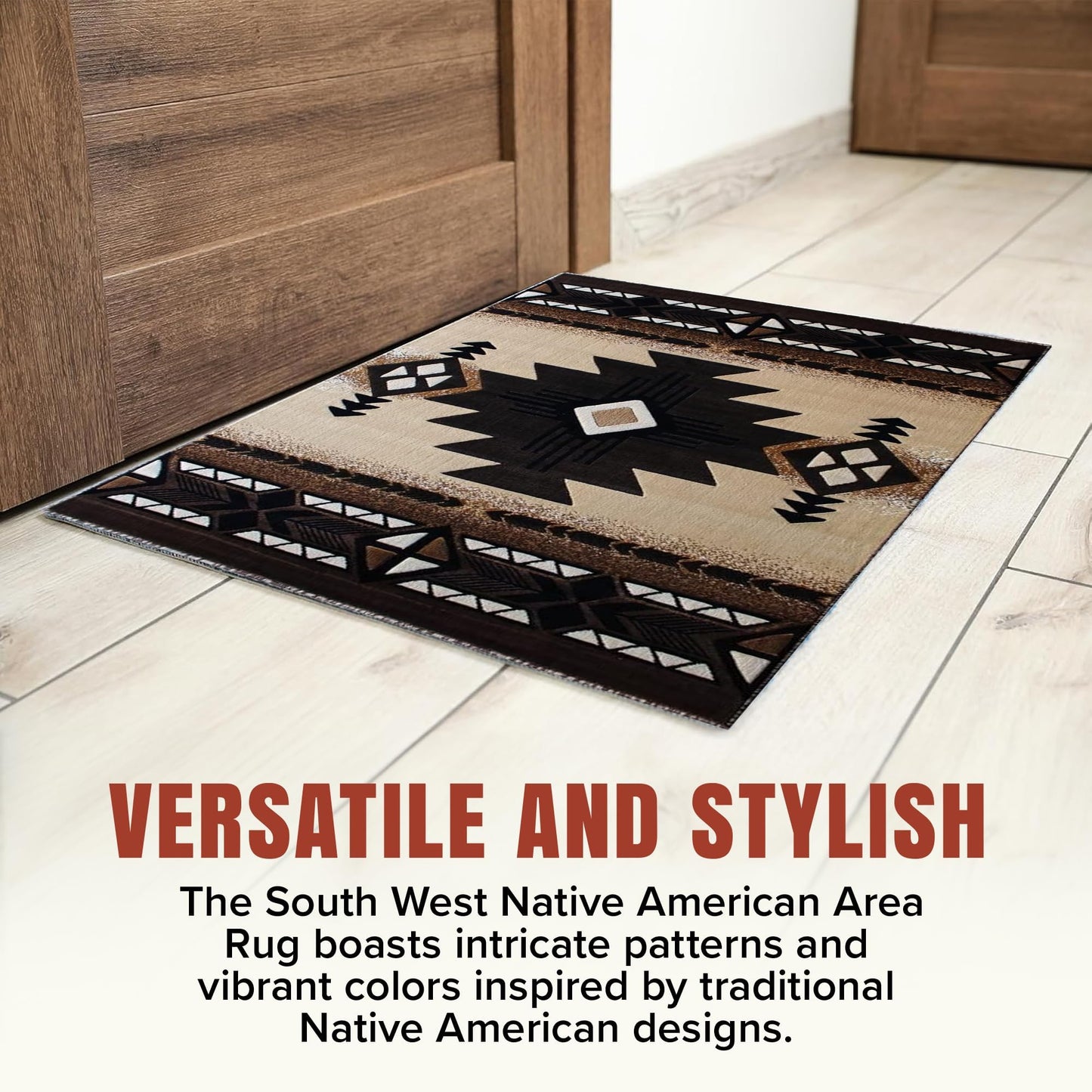 YHSF Southwest Native American Area Rug – Thick, Soft, Durable & Easy to Maintenance Tribal Design Boho Rug– Ideal for Bedroom, Living Room & Hallway - Berber, 2 Feet x 7 Feet