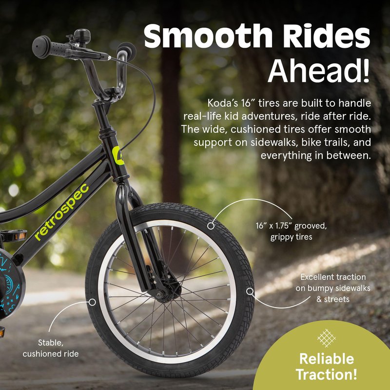 Retrospec Koda Plus Kids Bike for Boys & Girls Ages 4-6 Years - 16" Children's Bicycle, Adjustable Seat & Handlebars, Removable Training Wheels, Front Hand Brakes, Rear Coaster Brake & Safety Bell