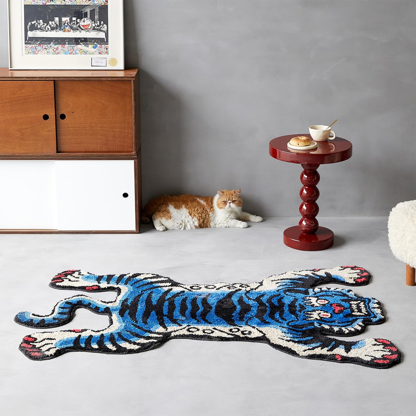 5x3.3 ft Tibetan Tiger Area Rug Tufted High Pile XLarge Indoor Machine Washable Carpet with Nonslip TPR Backing - Bedroom, Bathroom, Living & Dining Room Home Décor, Blue