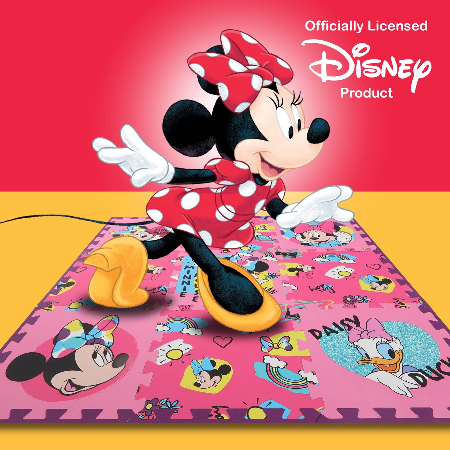 Disney Minnie Mouse Daisy Duck EVA Foam Mat, Cool Summer Interlocking Flooring Tiles, Pink, 36 x 36 Inches