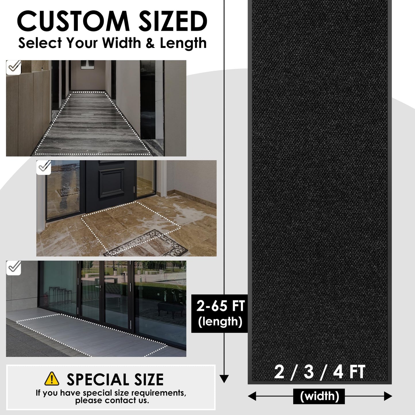 3′ x 5′ Front Doormat Indoor Outdoor Entrance, Commercial Door Mat Heavy Duty Trap Dirt and Moisture Entryway Floor mat, Custom Size Non Slip Rubber Backing Welcome Mat for High Traffic Area