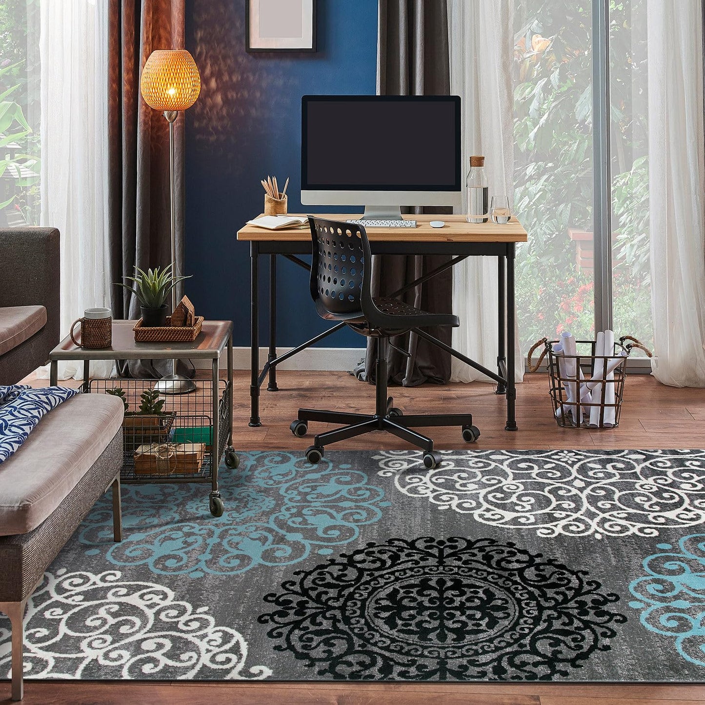 Rugshop Contemporary Modern Floral Carpet Alfombras Perfect for high Traffic Areas of Your Living Room,Bedroom,Home Office,Kitchen Area Rug 5'3" x 7'3" Gray