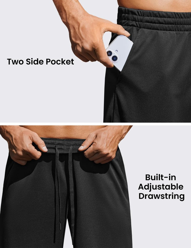 PINSPARK Mens Gym Basketball Shorts with Pockets - 10" Quick Dry Lightweight Mesh Athletic Shorts Black XL