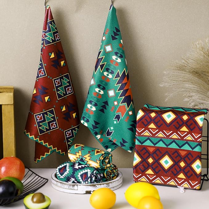 Set of 6 Western Aztec Kitchen Towels American Decorative Rustic Cloth