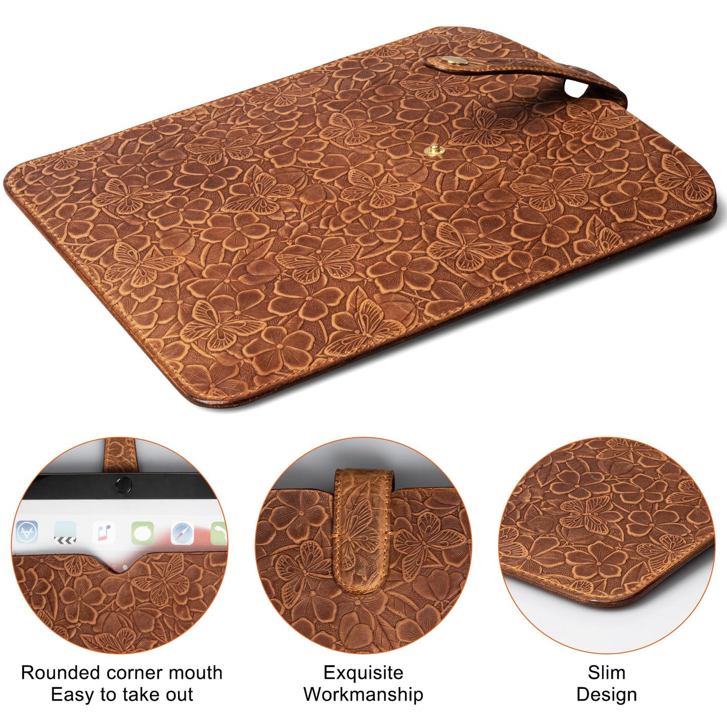 Thryxop Genuine Leather Tablet Sleeve for iPad Pro 11‘’/Air 10.9‘’/Magic Keyboard & Galaxy Tab S9/S9 FE | Slim Protective Case (Fits Devices up to 11") - Brown