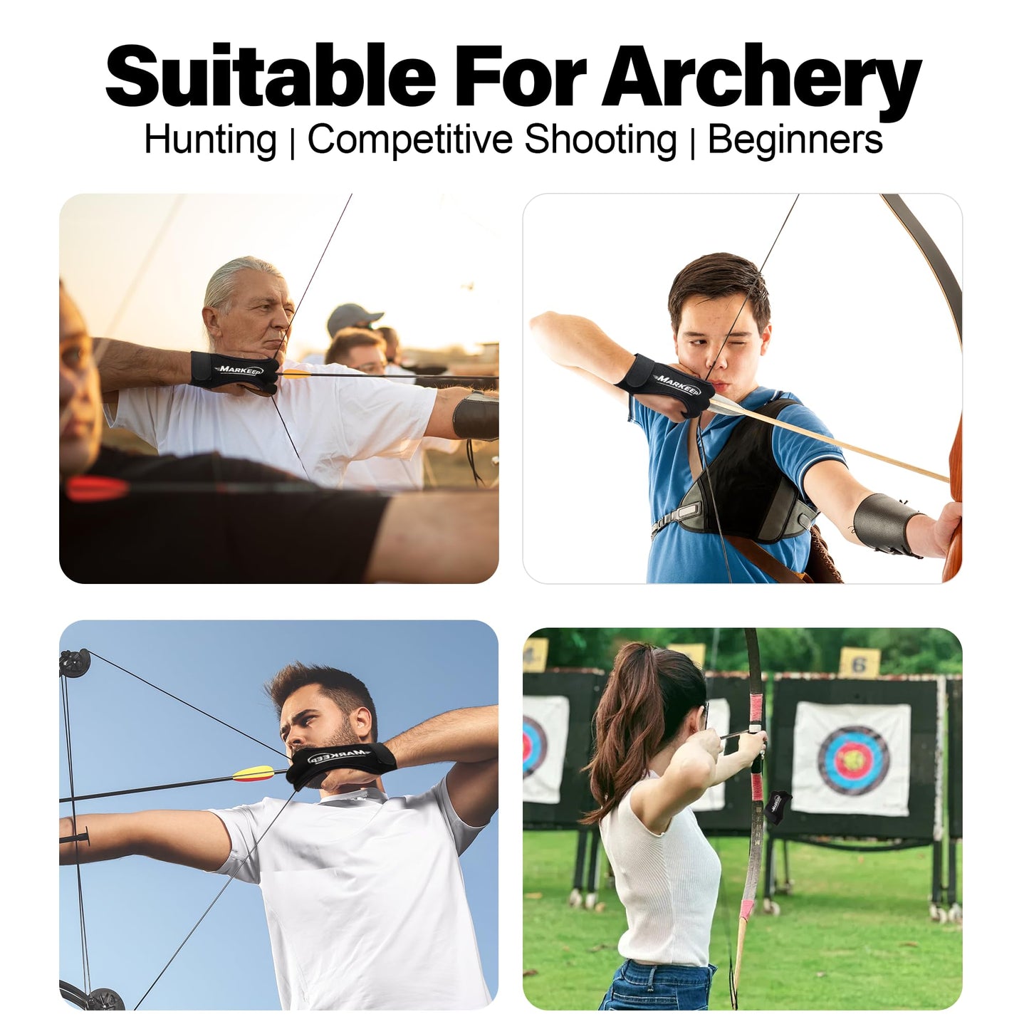 MARKEEP Archery Gloves 2 Pack Shooting Hunting Leather Guard 3-Finger Guard for Youth Adult Man Woman and Beginner Recurve Arrow Bow Archery Protective Gear Accessories