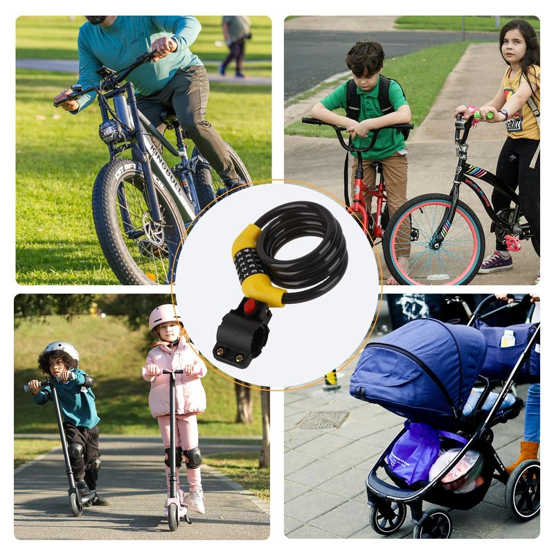 5-Digit Combination Bike Cable Lock, 12mm Heavy Duty Anti-Theft Bicycle Lock with Mounting Bracket, Resettable Security Lock, Weatherproof Zinc Alloy Cylinder for Bike, Scooter, Motorcycle
