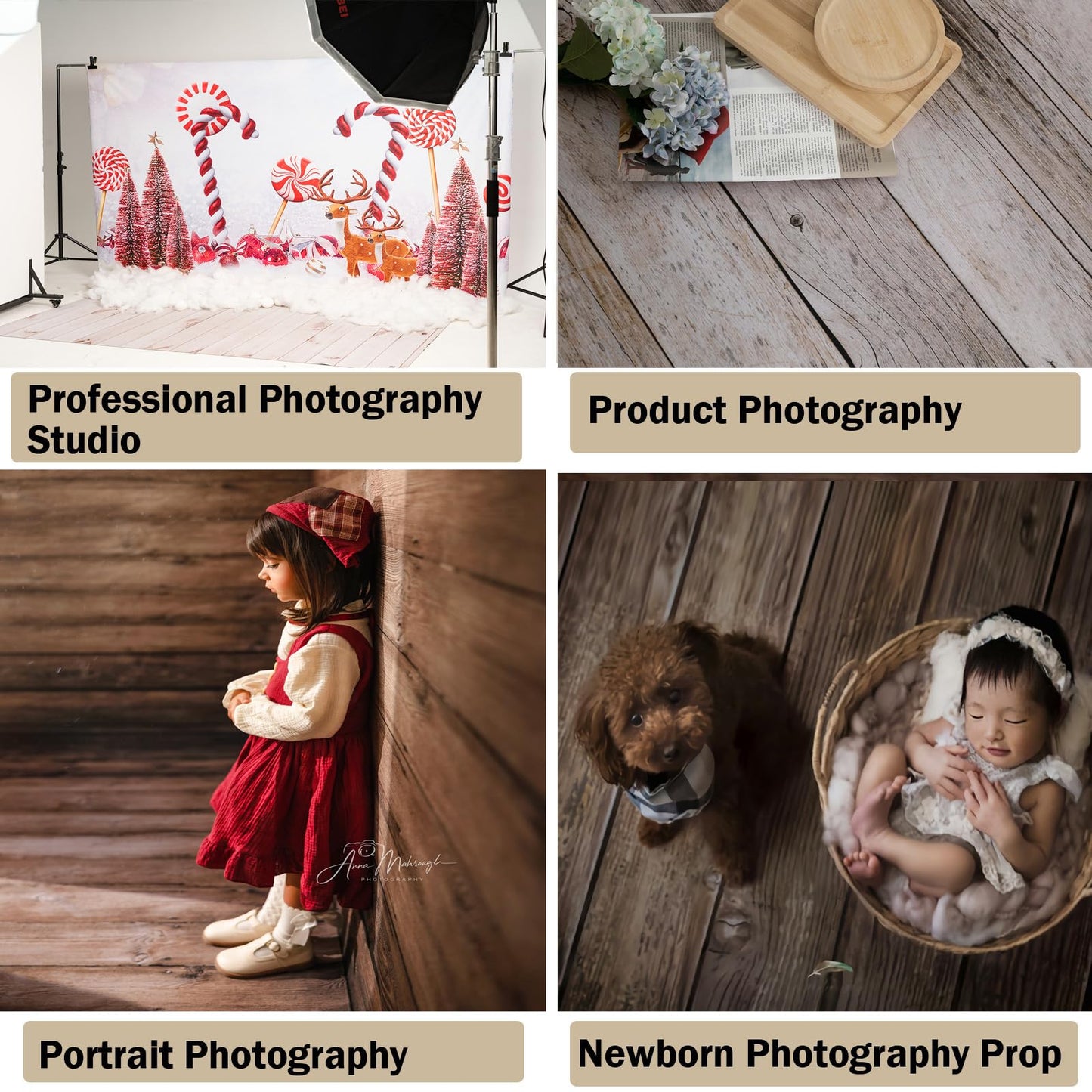 Kate Photography Floor Mats Deep Brown Wood Floor Mat Newborn Photography Props Backdrop Rubber Flooring Mat for Professional Photographer Photo Studio 5x4ft