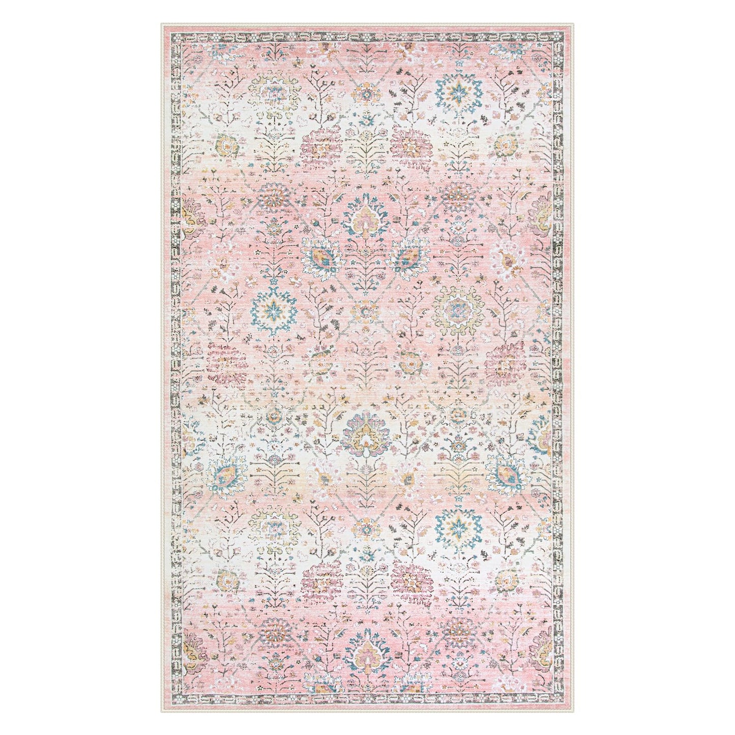 Lahome Flavie Light Pink Boho Rug, 3x5 Machine Washable Area Rugs for Dorm Girls, Soft Floral Small Nursery Pastel Mat, Pink Carpet for Bedroom Kids Room
