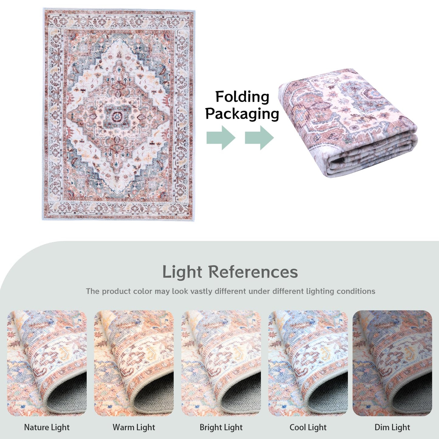 Washable Area Rug 5x7, Large Soft Rugs for Living Room, Non-Slip Stain Resistant Boho Chic Vintage Carpet for Bedroom Dining Room Cherry