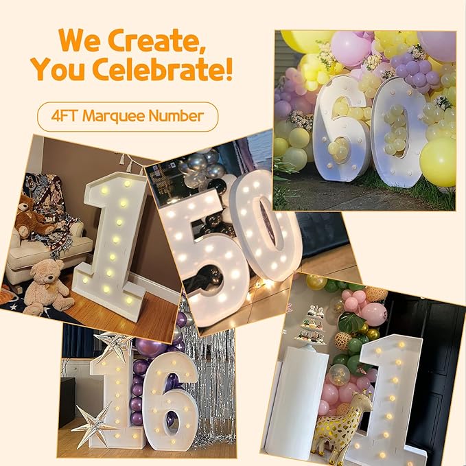 Marquee Numbers 4 Feet Tall Large Light Up Numbers 6th 16th Sweet Sassy and Six Birthday Decorations Girl Boy Big Yellow Light Outdoor Anniversary Decorations Balloon Arch Kit Party Backdrop 6