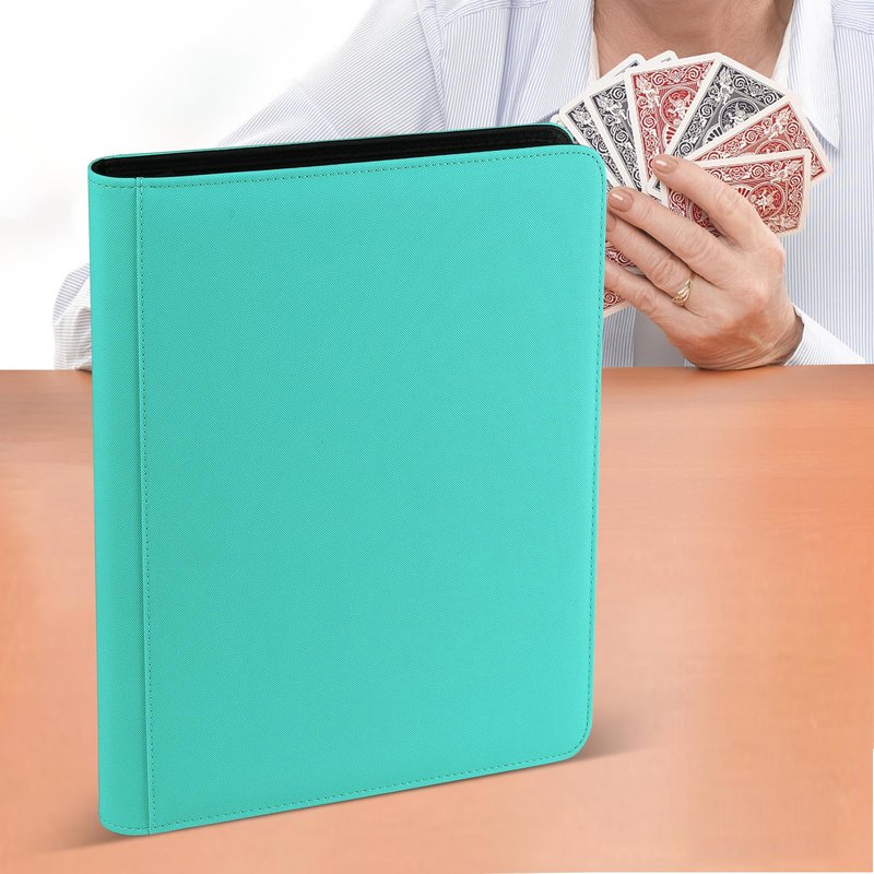 16 Pocket Ringless Side Loading Trading Card Binder, 1024 Cards PU Fixed Page Zipper Card Album for TCG Sports Game Cards, Not Fit Top Loaders(Lake Blue)
