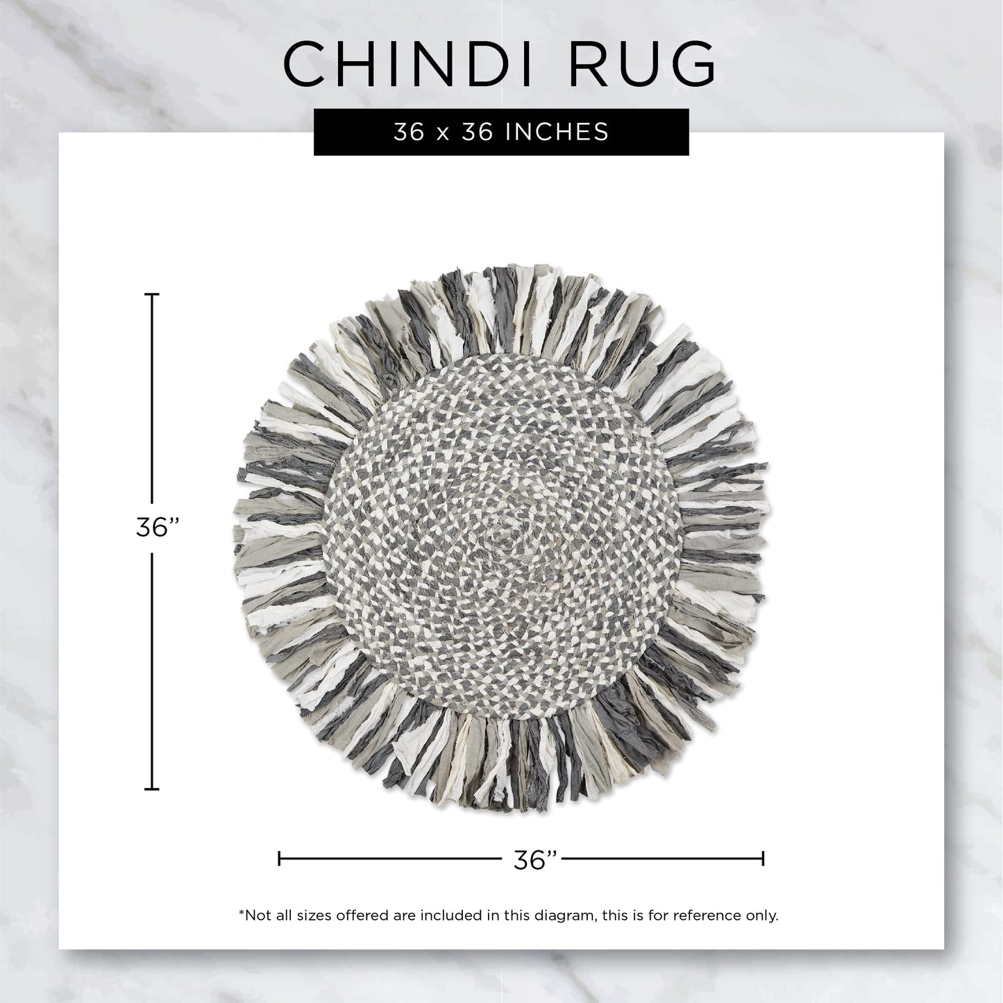DII Chindi Home Collection Handwoven Multicolor Area Rag Rug, 3' Round with Fringe, Multi-Color
