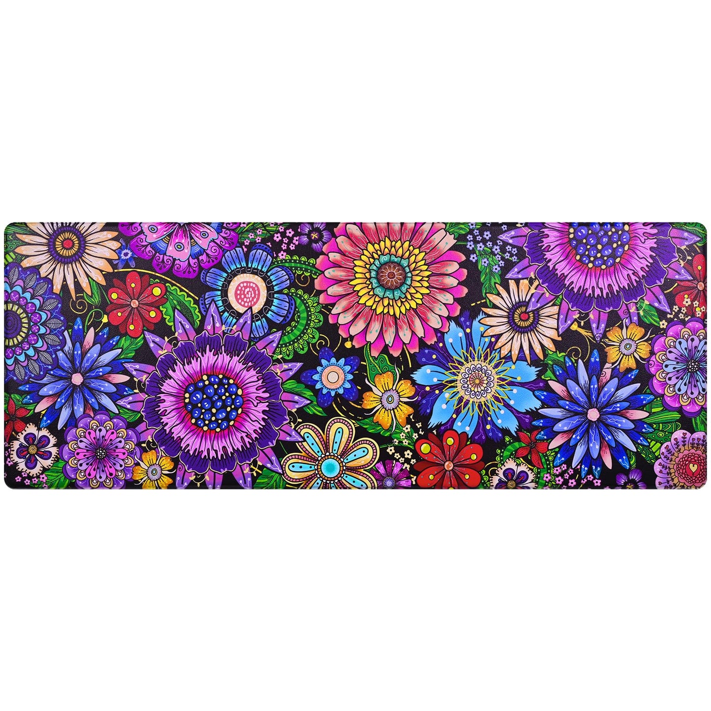 Likiyol Boho Kitchen Rugs Boho Floral Anti Fatigue Kitchen Mat for Floor Bohemian Flowers Non Slip Washable Kitchen Floor Mats, Comfort Standing Mat for Sink, Laundry, 18''x48'', 0.47" Th, Purple