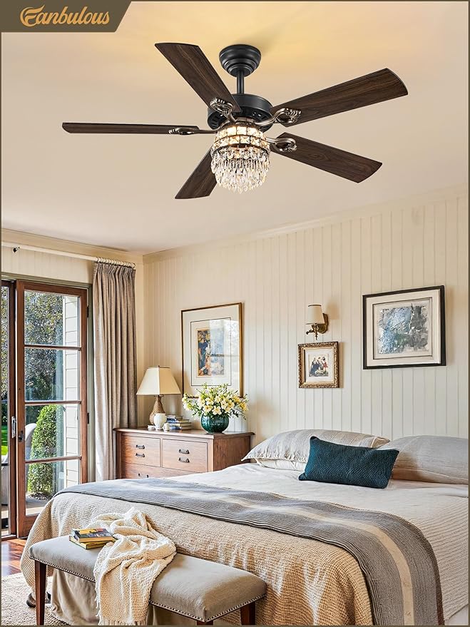 Fanbulous 48 Inch Crystal Chandelier Fan with 22w LED, Fandelier Ceiling Fan with Light, Dimmable, 3CCT, 6-Speeds, Quiet DC Motor, Ceiling Fan Chandeliers, Modern Ceiling Fans for Bedroom, Living Room