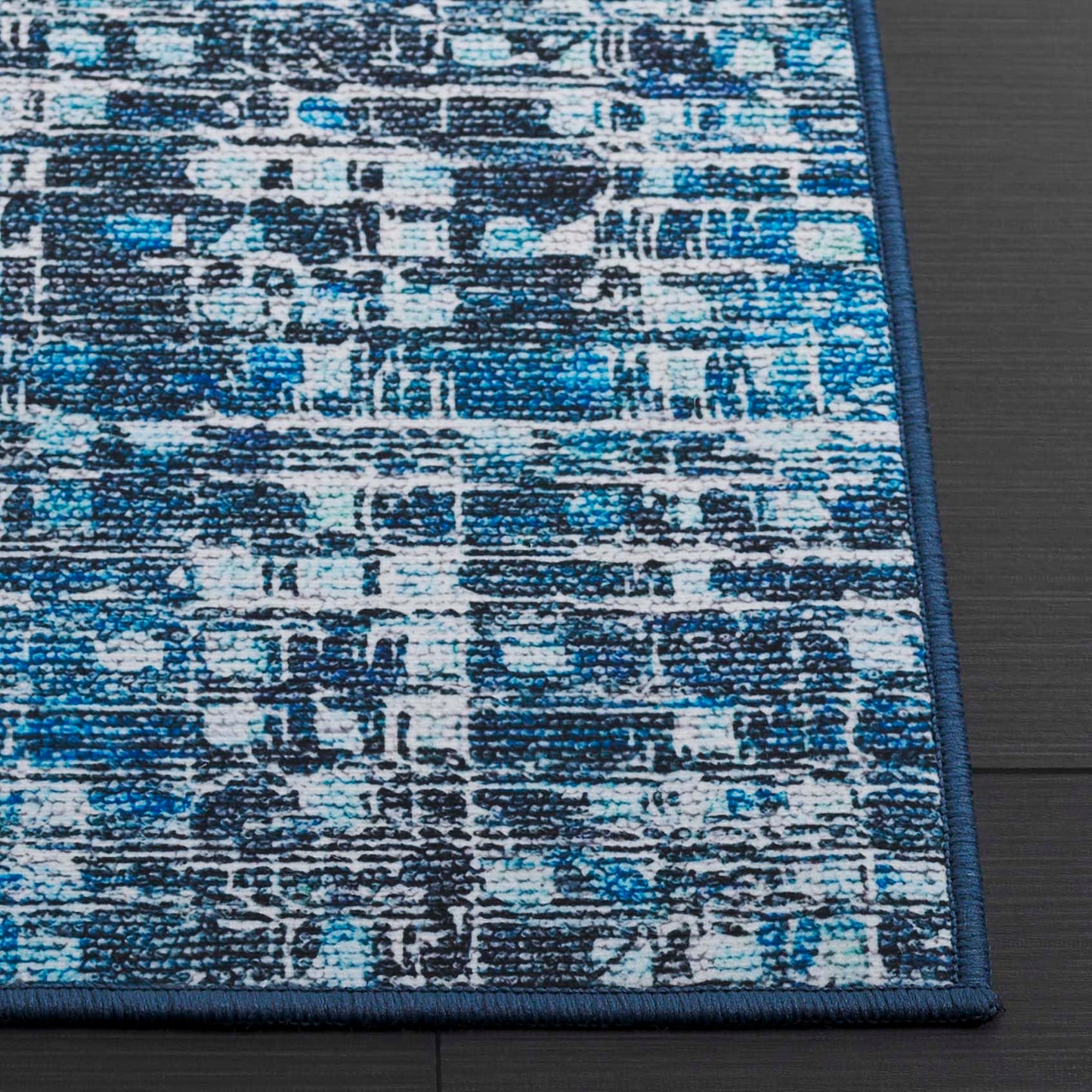 SAFAVIEH Washable Rug Tucson Collection - 9' x 12', Blue & Grey, Slip Resistant & Easy to Clean, Ideal for Living Room, Bedroom, Dining Space (TSN901M)
