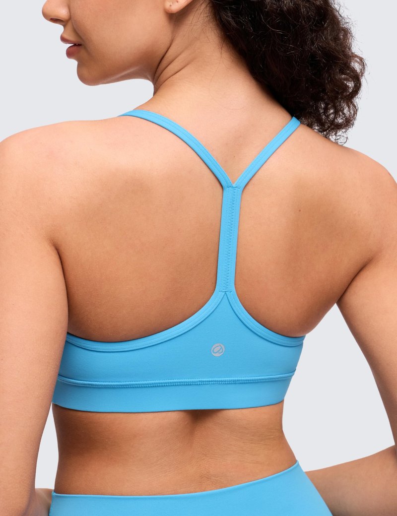 CRZ YOGA Butterluxe Y Back Sports Bras for Women - Padded Racerback Low Impact Spaghetti Thin Strap Workout Yoga Top Kayak Blue Large