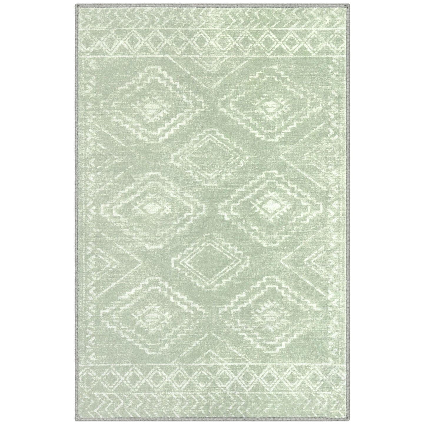KILOCOCO Boho Entryway Rug 2x3 Printed Small Area Rug Indoor Door Mat Machine Washable Kitchen Rugs Super Soft Non Slip Throw Rugs for Bedroom Entrance Geometric Laundry Room, Grey Green