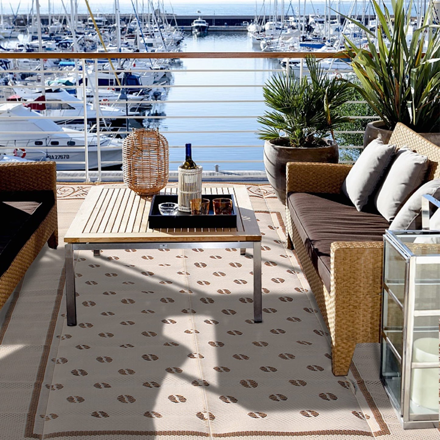 SAND MINE Reversible Mats, Plastic Straw Rug, Modern Area Rug, Large Floor Mat and Rug for Outdoors, RV, Patio, Backyard, Deck, Picnic, Beach, Trailer, Camping (9' x 12', Brown & White)