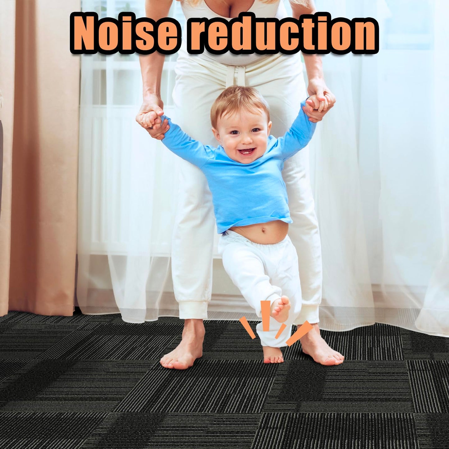 10 Carpet Tiles Peel and Stick, 12” x 12” Self Adhesive Carpet Floor Tile, Anti-Slip Reusable Squares Soft Padded Carpet Tiles for Kitchen Bedrooms Indoor Outdoor