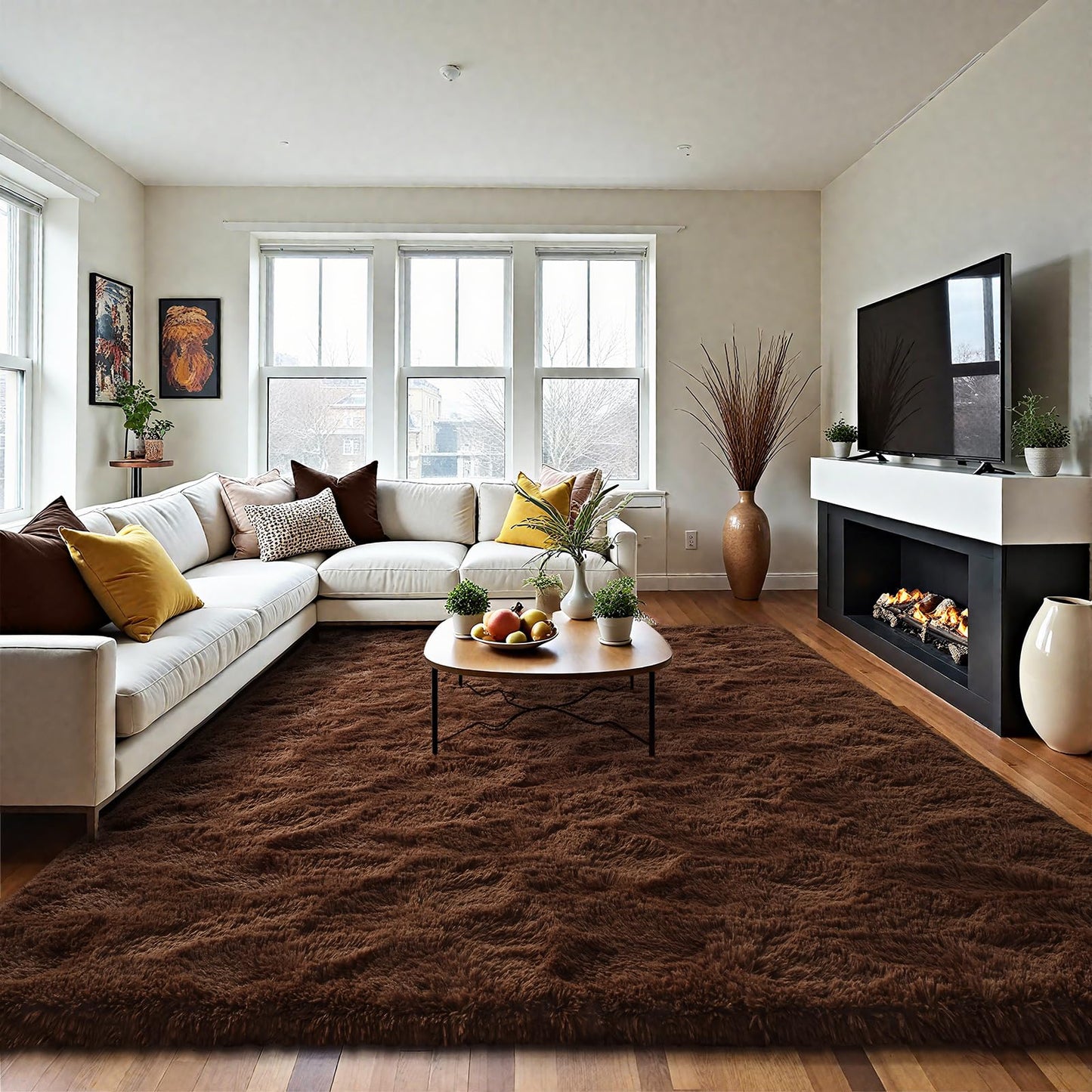 LOCHAS Ultra Soft Indoor Modern Area Rugs Fluffy Living Room Carpets for Children Bedroom Home Decor Nursery Rug 4x6 Feet, Brown