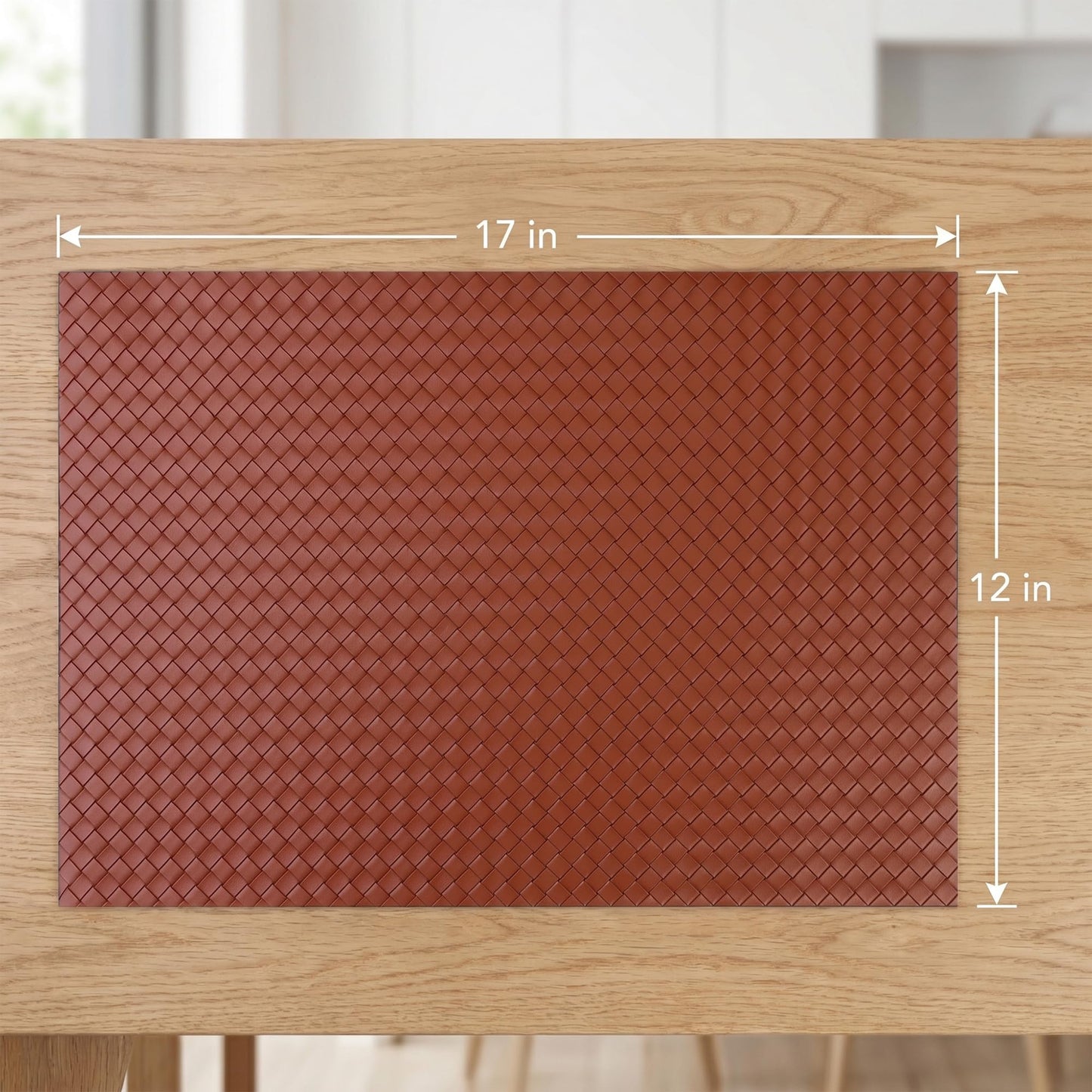 DRMHM Lattice Faux Leather Placemats Set of 6 for Kitchen Dining Table Decor Heat Resistant Table Placemats Waterproof Table Mats 17 * 12in Brown