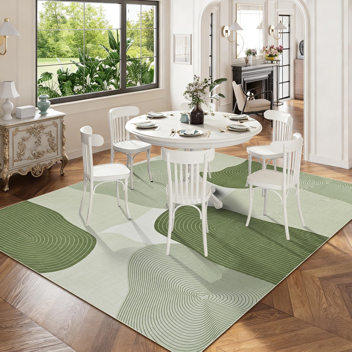 Yinhua Abstract Area Rug 5x7, Green Living Room Rug Washable Modern Rugs Non Slip, Soft Area Rugs Low Pile, Faux Wool Carpet for Bedroom, Dining Room, Green