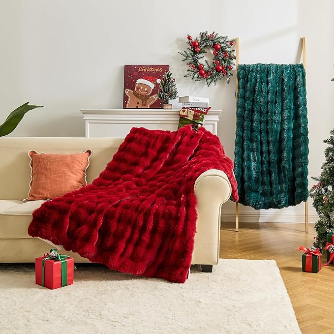 Heated Blanket Electric Throw Blanket 50''X 60''-Heating Blanket with 6 Heat Settings-4 Hours Auto Off,Cozy Faux Rabbit Fur Bubble Electric Blanket,Dark Gray