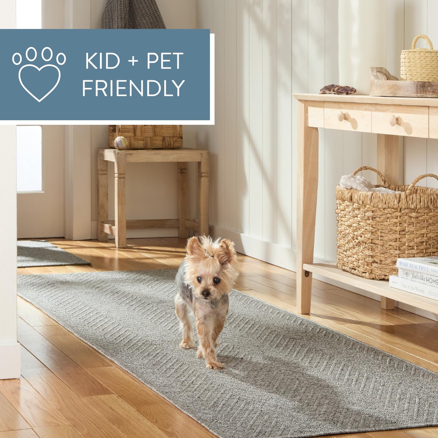 Town & Country Basics Pax Herringbone Textured Solid Everwash® Washable Area Rug, Low Pile, Non-Slip Backing, Easy Clean Pet & Family Friendly Rug, Grey, 5' Round