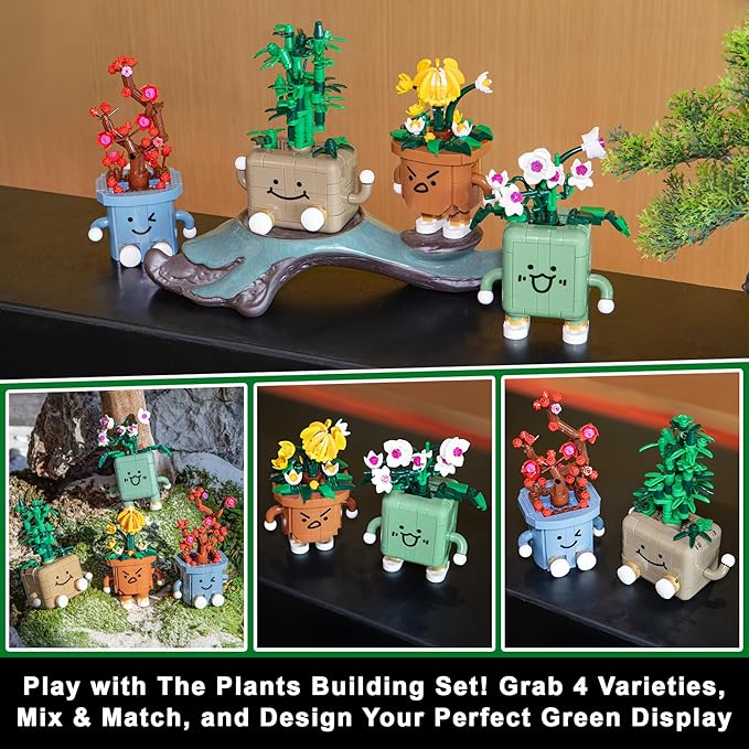 4 Pack Botanicals Flowers Plants Building Set Botanical Collection Blocks Toy for Adults and Kids DIY Home Desk or Shelf Decor Gift for Valentine’s Day