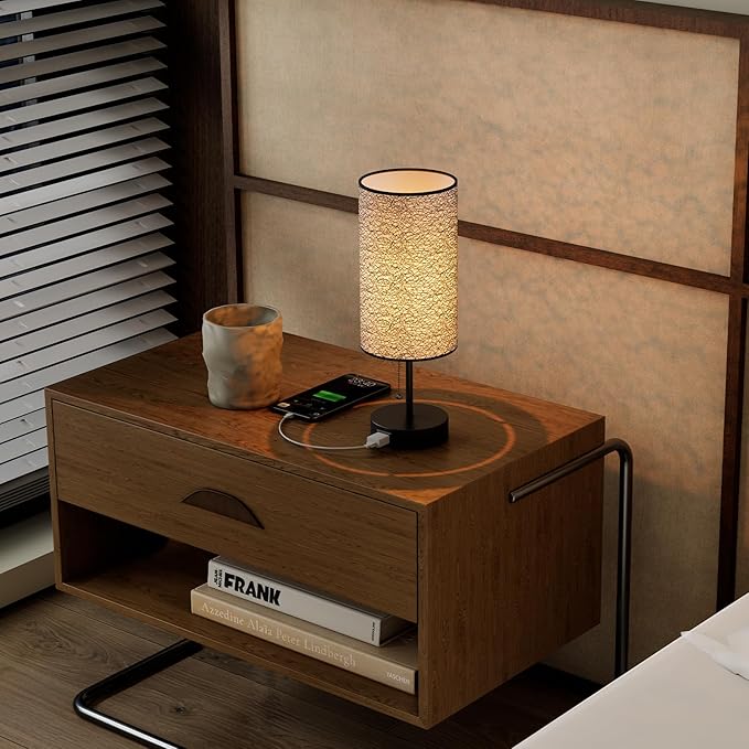 Table Lamp for Bedroom,Nightstand Lamp for Bedside with AC Outlets,Adjustable 3color LED Light Desk Lamp for Home Decor,Included Bulb and Lamp Shade (Black-OnlyAC, 2PCS)