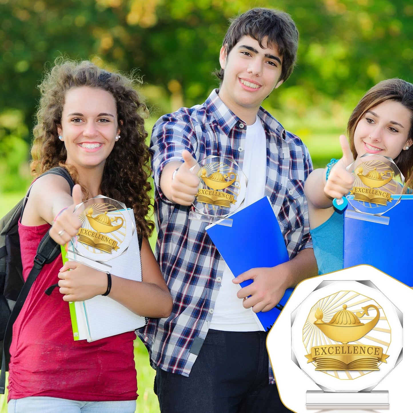 CroBlissful 3/6 Pcs Trophy Award 4.72 x 4.72 Inches Acrylic Trophy Plaques Awards for Adult Team Participation Gift Prizes(6 Pcs,Academic Excellence Style)