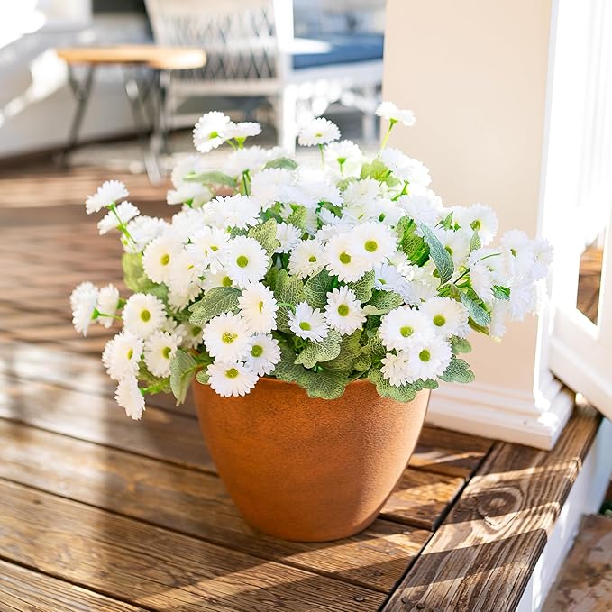 HyeFlora Dahlia Artificial Fall Flowers for Outdoors Autumn Decoration, 6 Bundles Fake Mums White Faux Flowers Plants Realistic UV Resistant Silk Flowers for Outside Planter Front Door Yard Garden