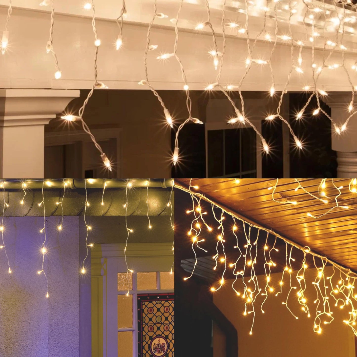 FGDECORJOIE Icicle Lights for Outdoor with White Wire 150 Count Incandescent 10 Feet Length Indoor/Outdoor, Patriotic Christmas Party Festival Bar