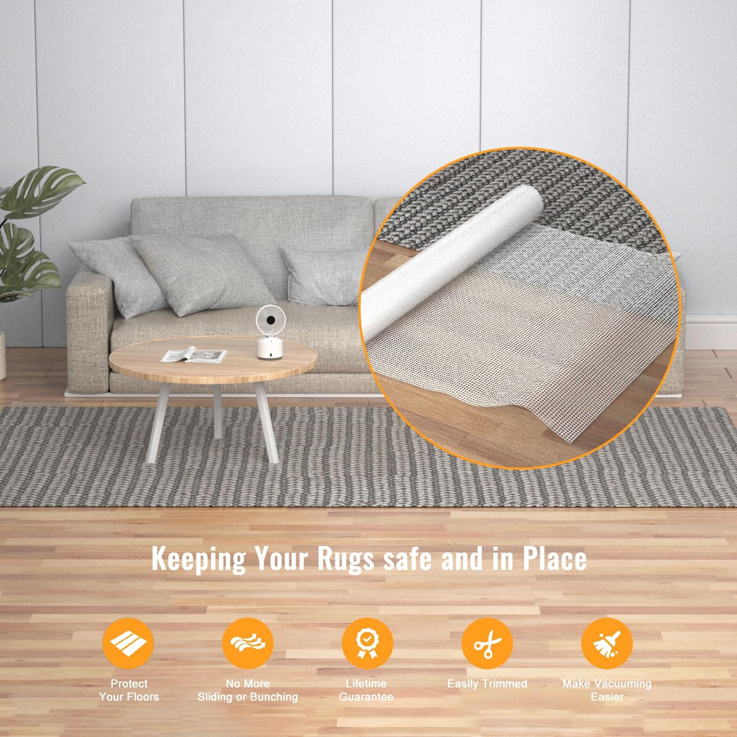 Comfypad Silicone Non-Slip Rug Pad, Anti Skid Thin Area Rug Pad Gripper, Under Carpet Rug Mats for Hardwood Surface Floors, Keep Rugs in Place-2x6 Ft