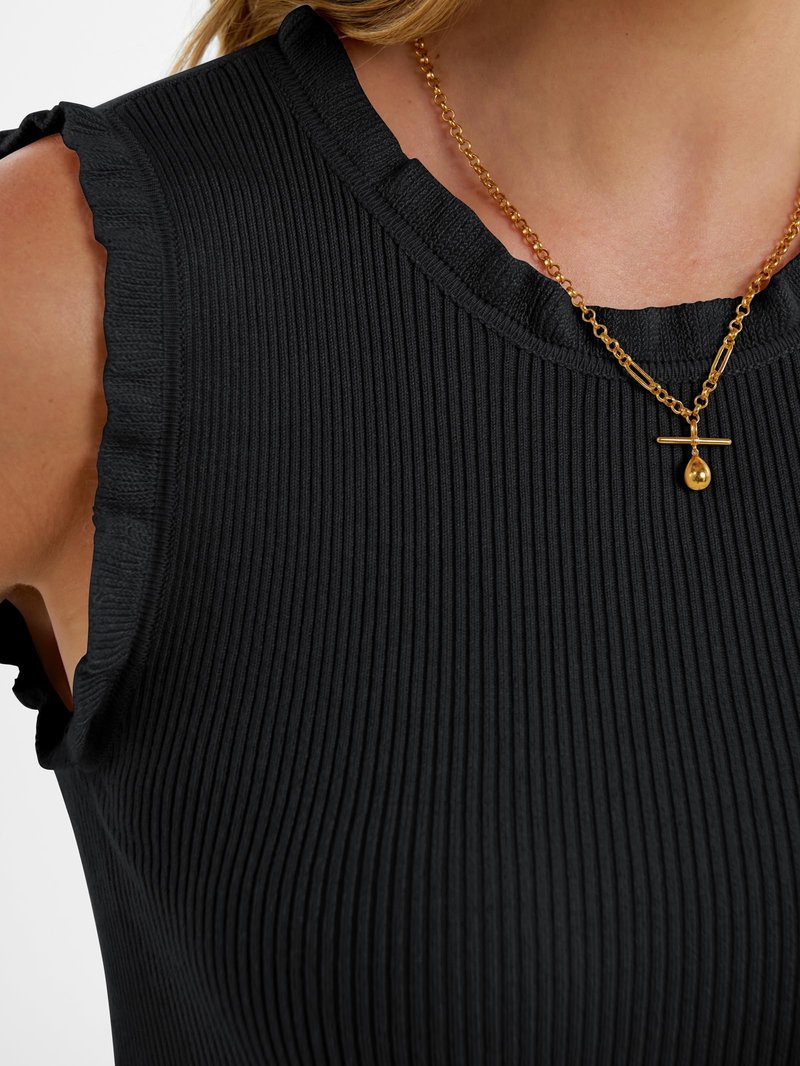 ANRABESS Ribbed Tank Tops for Women Crew Neck Ruffle Sweater Vest Cute Sleeveless Shirts 2026 Summer Business Casual Outfits Black Small