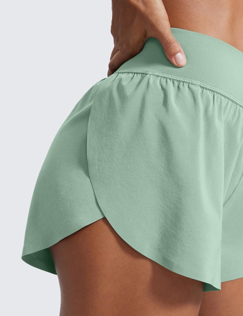 CRZ YOGA High Waisted Split Running Shorts for Women 3" - Comfy Mesh Liner for Workout Athletic GymTrack Quick Dry Green Palm Court Small