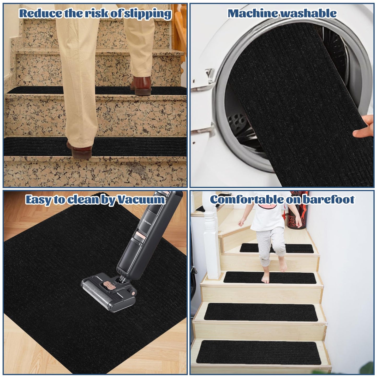 ZUQIAN 2 Pack Carpet Stair Treads Mat 31 Inch x 31 Inch Square Stair Landing Rug, Indoor Non-Slip Landing Mat for Wooden Steps, Carpet Stair Tread with Rubber Back for Family