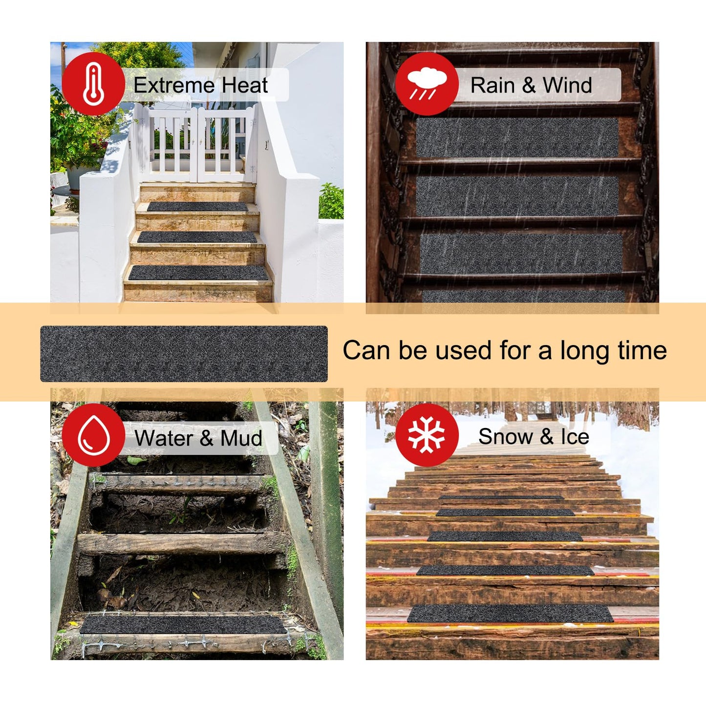 LYMOI 10 Pack Non-Slip Stair Treads for Wooden Steps, 6''x30'' Stair Carpet Treads Outdoor, Peel and Stick Stair Treads, Indoor Stair Runner Mats for Kids Elders & Pets with Reusable Adhesive