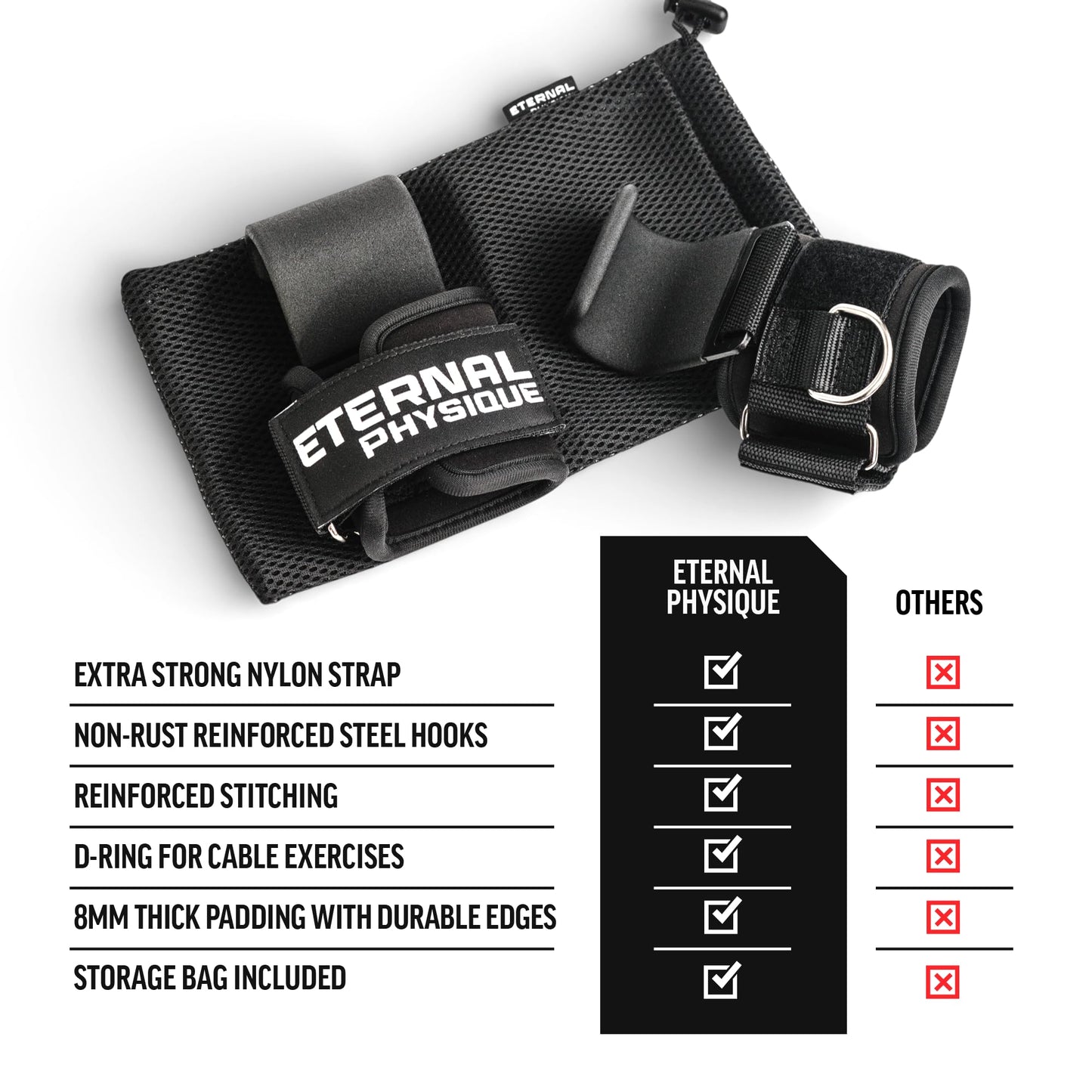Weight Lifting Hooks (Pair) with D-Ring & Bag, Extra Strong- for Deadlifts, Pull Ups, Rows & Shrugs | Perfect Grip Support with Our Gym Hooks | Reinforced Wrist Straps For Weightlifting, Pull up Grips