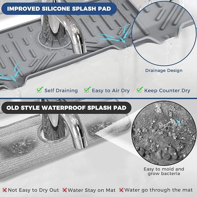 2 Pcs Silicone Faucet Handle Drip Catcher Tray, 2 in 1 Dish Soap Sponge Holder
