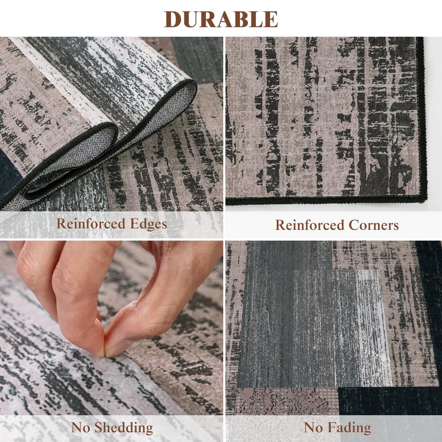 LIANLAM 5x7 Washable Area Rugs for Living Room and Bedroom, Vintage Checkered Pattern Non-Slip Carpet, Stain Resistant Low Pile Soft Rug for Dining Room,Office,Nursery,Kids Room(5x7,Chocolate)