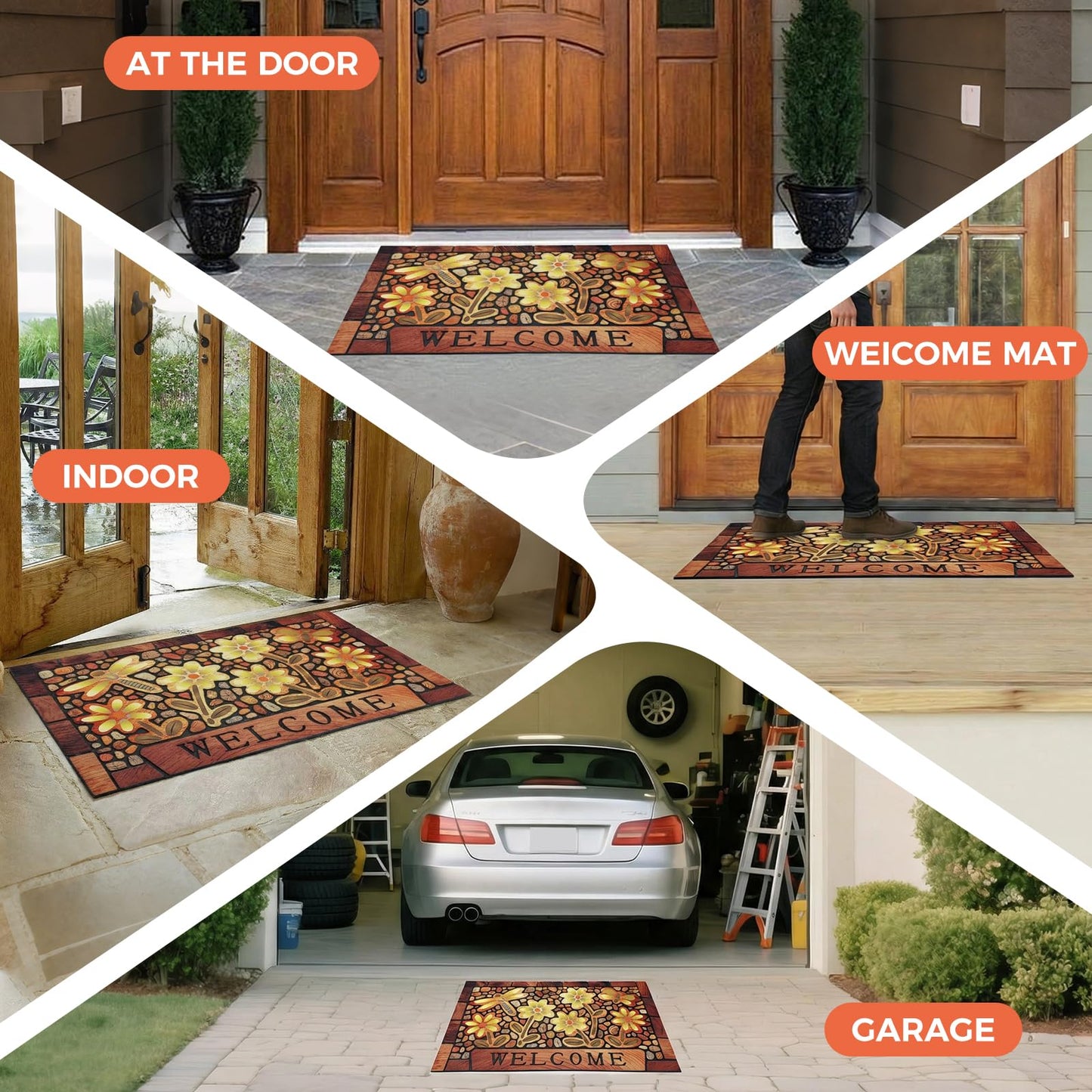 DWKKX Durable Welcome Door Mats 24”x36” – Heavy Duty Non-Slip Rubber Outside Door Mat Large Front Outdoor Mat for Home Entrance, Porch, Patio, Garage and High Traffic Areas,Dragonfly Flower
