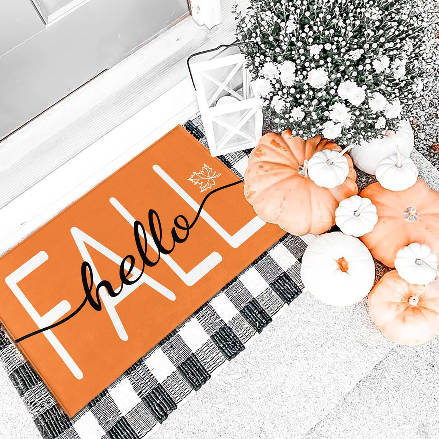 HANXIG Hello Fall Door Mat - Autumn Maple Leaf Doormat, 17 x 29 Inch, Non-Slip Rubber Backing, Washable Seasonal Welcome Rug for Indoor/Outdoor