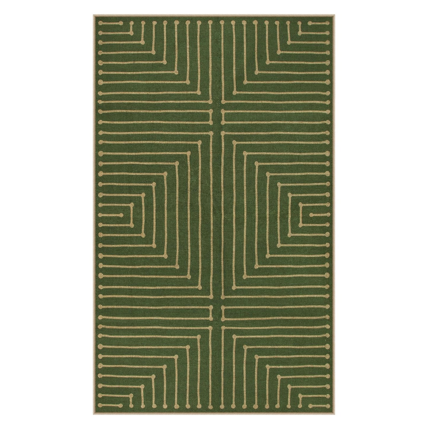 Lahome Neutral Geometric Green Easy Jute Rug, 3x5 Washable Entryway Front Porch Rug, Farmhouse Rhombus Non Slip Non Shedding Indoor Outdoor Carpet for Kitchen Balcony Laundry