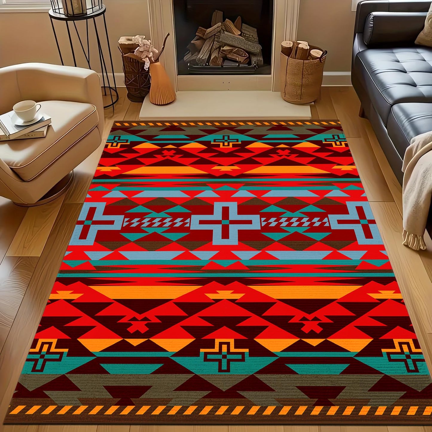 Southwest Area Rug for Living Room, 3x5 ft Native American Carpet for Farmhouse, Hallway, Kitchen, Living Room, Bedroom