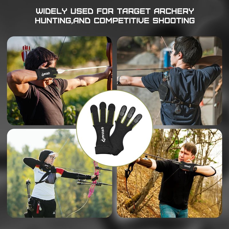 Lumrosh Archery Gloves 3 Finger Cowhide Shooting Hunting Green Men and Women Adult Kids Beginner Recurve Bow Archery Finger Protection Gear(Black, Medium)