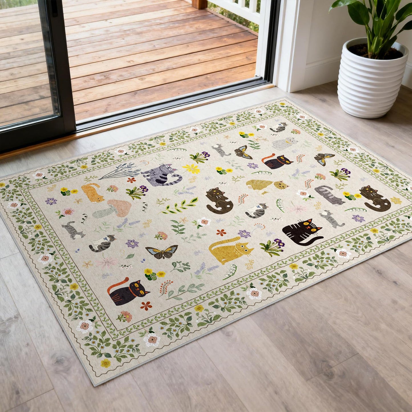 Small 2x3 Area Rugs for Entryway: Washable Kitchen Runner Rug Non Slip Soft Low Pile Animal Cat Carpet Rugs with Rubber Backing Waterproof Door Mats for Indoor Bathroom Bedroom Kids Room (2x3, Beige)