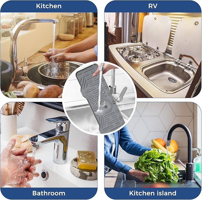 BFONS XL Silicone Faucet Handle Drip Catcher Tray, 18.1in x 5.7in x 0.79in