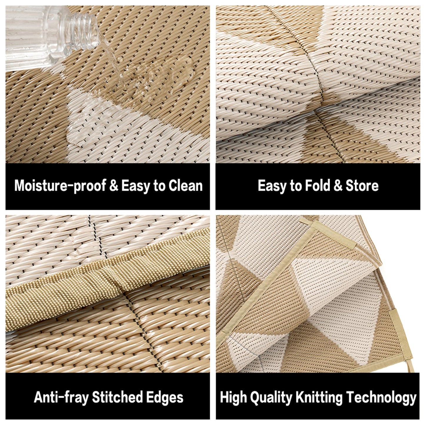 WondRg Outdoor Plastic Checkered Rug Waterproof Patio 8x10 Beige Brown Diamond Geometry Mat for Porch Camping RV Balcony Deck Courtyard Reversible Lightweight Durable Portable